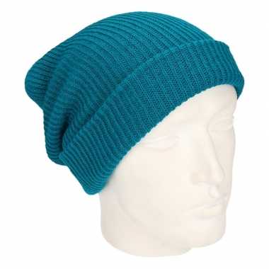 Basis wintermuts lange beanie petrol voor heren