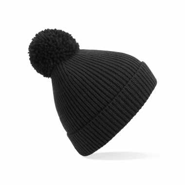 Gebreide wintermuts met pom pom zwart