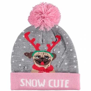 Kerstmis wintermutsen snow cutie met licht voor meisjes
