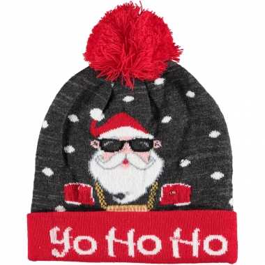 Kerstmis wintermutsen yo ho ho met licht