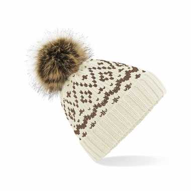 Luxe wintermuts met pom pom beige