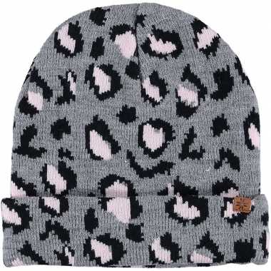 Warme wintermuts met grijze luipaard print voor meisjes