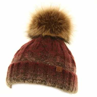 Wintermuts gebreid bordeaux grijs gem?leerd