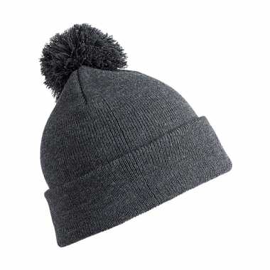 Wintermuts met pom pom donkergrijs