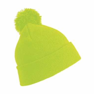 Wintermuts met pom pom lichtgevend geel