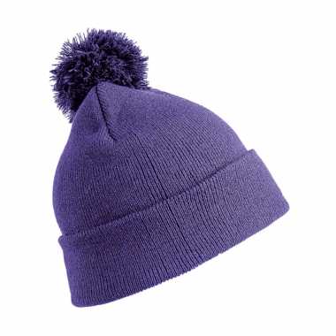 Wintermuts met pom pom paars