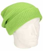 Basis wintermuts lange beanie limegroen voor heren