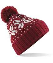 Gebreide nordic wintermuts met pom pom rood wit