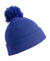 Kinder wintermuts met pom pom kobalt blauw