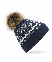 Luxe wintermuts met pom pom navy blauw