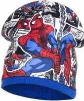 Spiderman fleece wintermuts blauw voor jongens