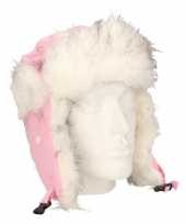 Wintermuts met zijflappen roze wit